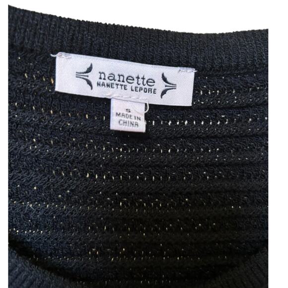 Nanette Lepore Black Knit Cardigan Small Gold Buttons Pockets Designer Sweater - Picture 3 of 3